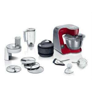 Robot de cocina Bosch MUM5X720 1000W, bol 3,9L, acero inoxidable, balanza integrada, 7 velocidades, rojo/plata